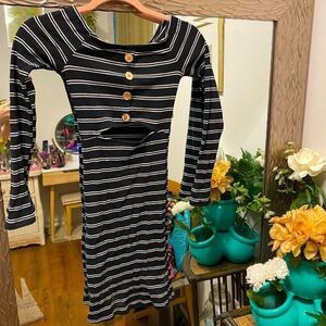 🌷 Cotton Black & White Stripe Cutout Dress🌷 Long Sleeve